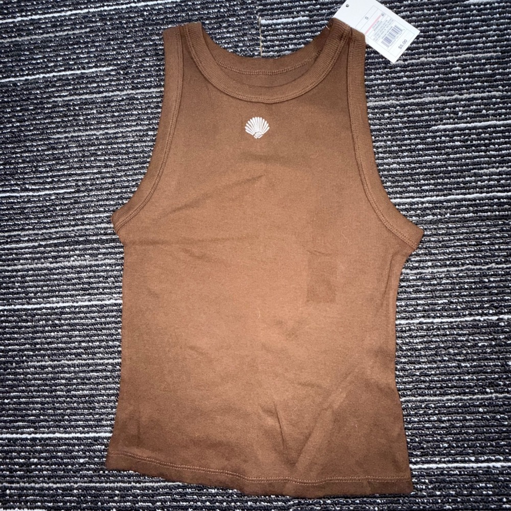 A New Day Tank Top Womens S Brown‎ NEW Shell Graphic Ribbed Sleeveless Shirt